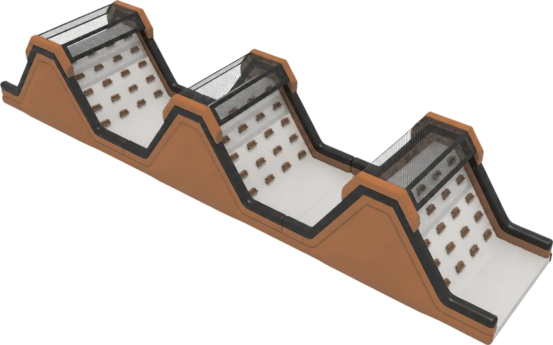 Inflatable obstacle with three climbing peaks in a row.